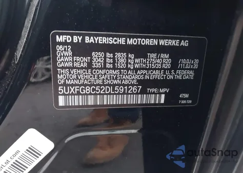 2013 BMW X6 xDrive50I из США, поврежденный, VIN 5UXFG8C52DL591267